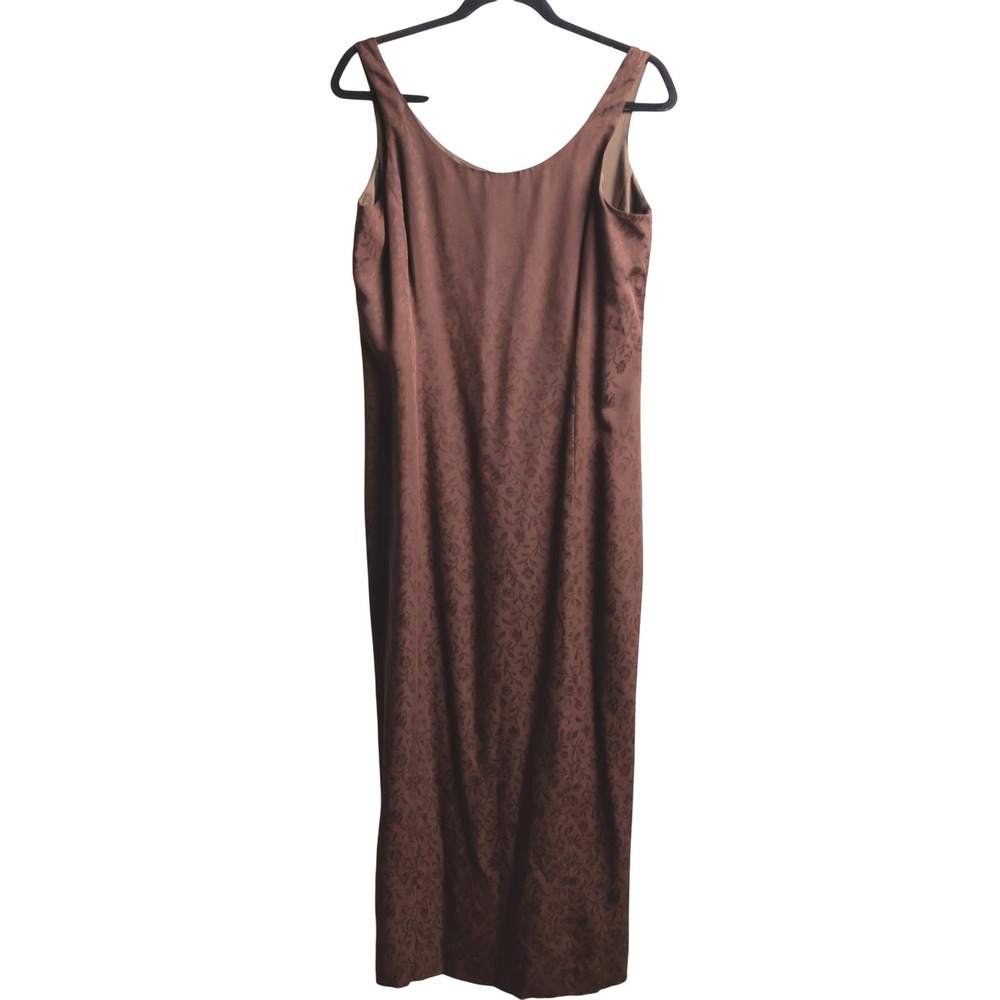 VTG INC Brown Silk Jacquard‎ Maxi Dress 12 P Fairy Grunge 90s Goblin Core Boho